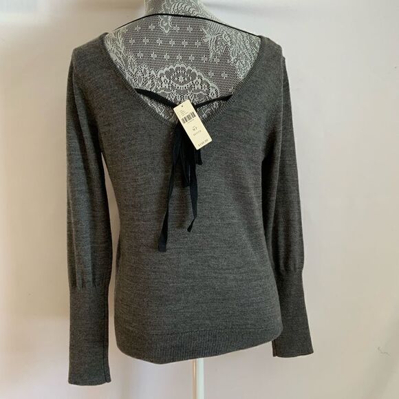 Anthropologie Med PETITE Angel of the North Charcoal & Black Embroidered Sweater - Picture 4 of 11